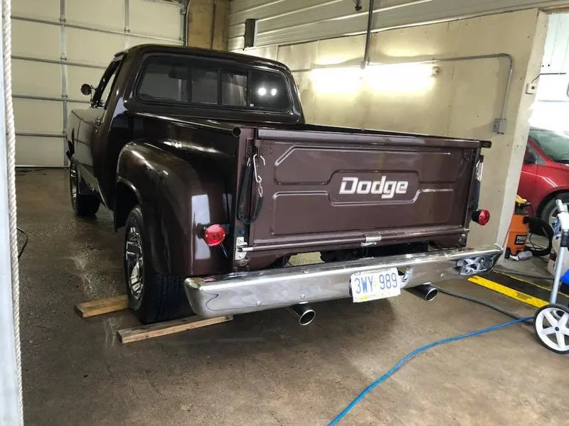 Maroon pickup truck (classic) - exterior after detailing