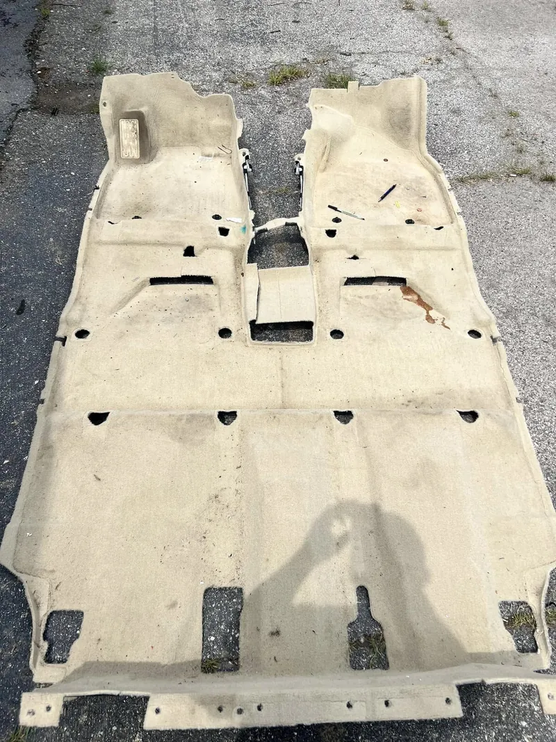 Tan SUV carpet - removed and soiled before deep-clean shampoo